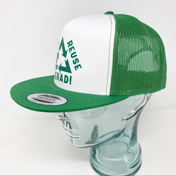 Reduce Reuse Rerad green & white novelty trucker snap back hat one size NWOT - Picture 8 of 12